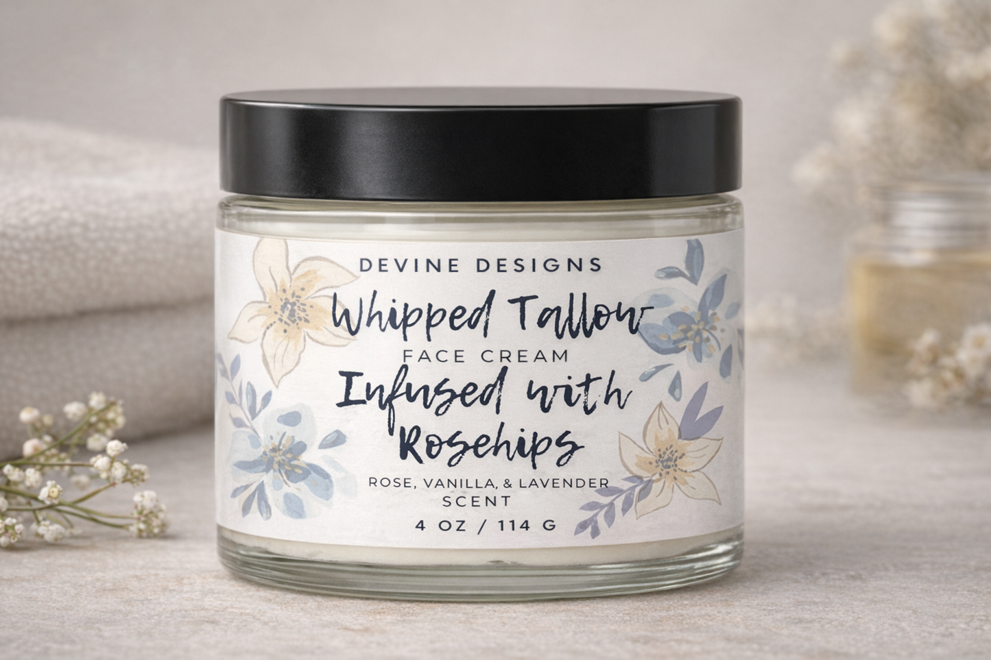 Rosehip Infused Tallow Face Cream 4oz